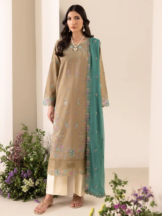 RajBari Premium Embroidered Lawn Unstitched 3Pc Suit D-03