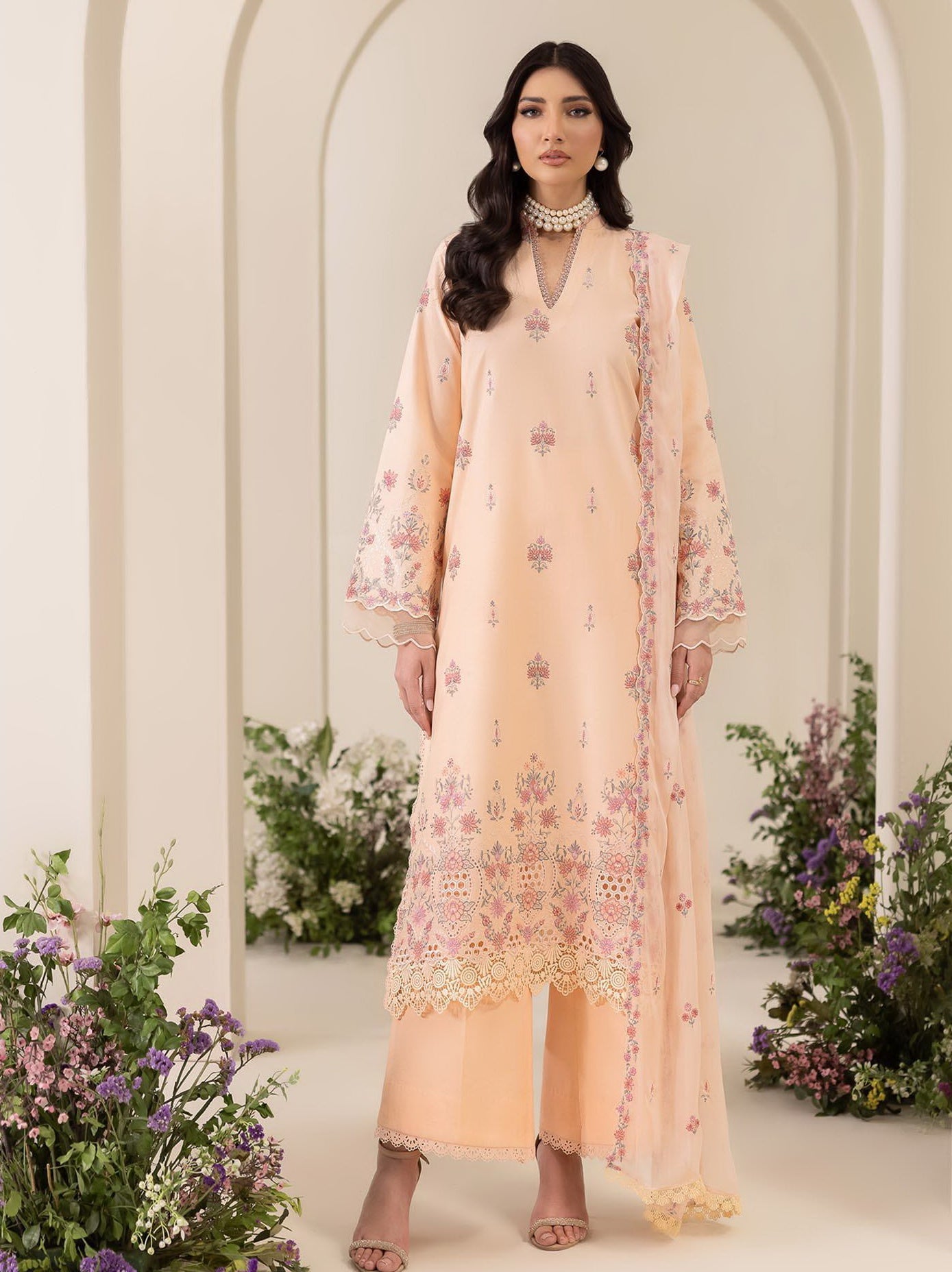 RajBari Premium Embroidered Lawn Unstitched 3Pc Suit D-04