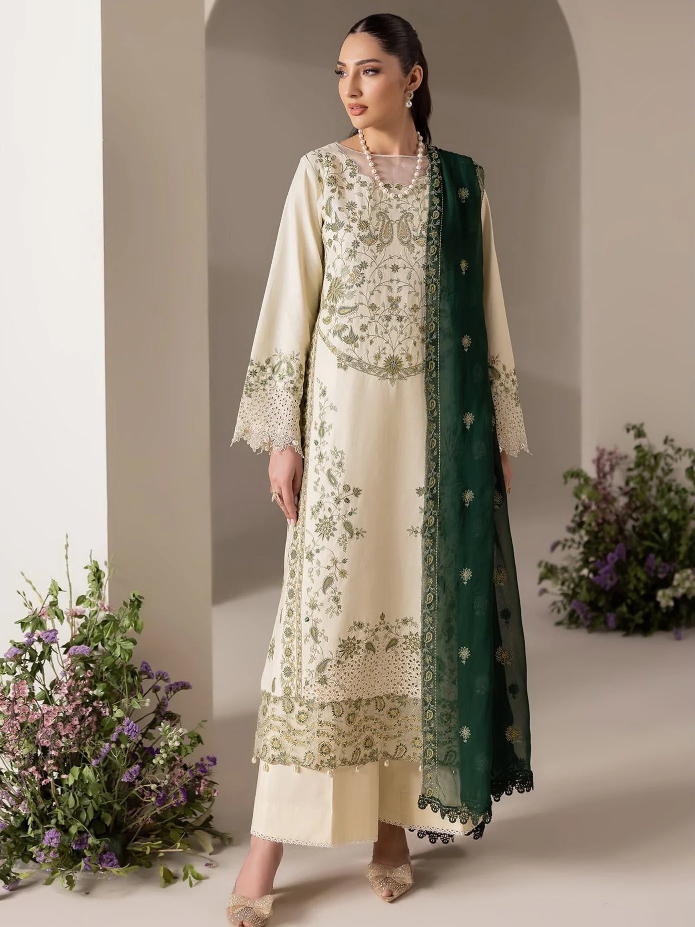 RajBari Premium Embroidered Lawn Unstitched 3Pc Suit D-05