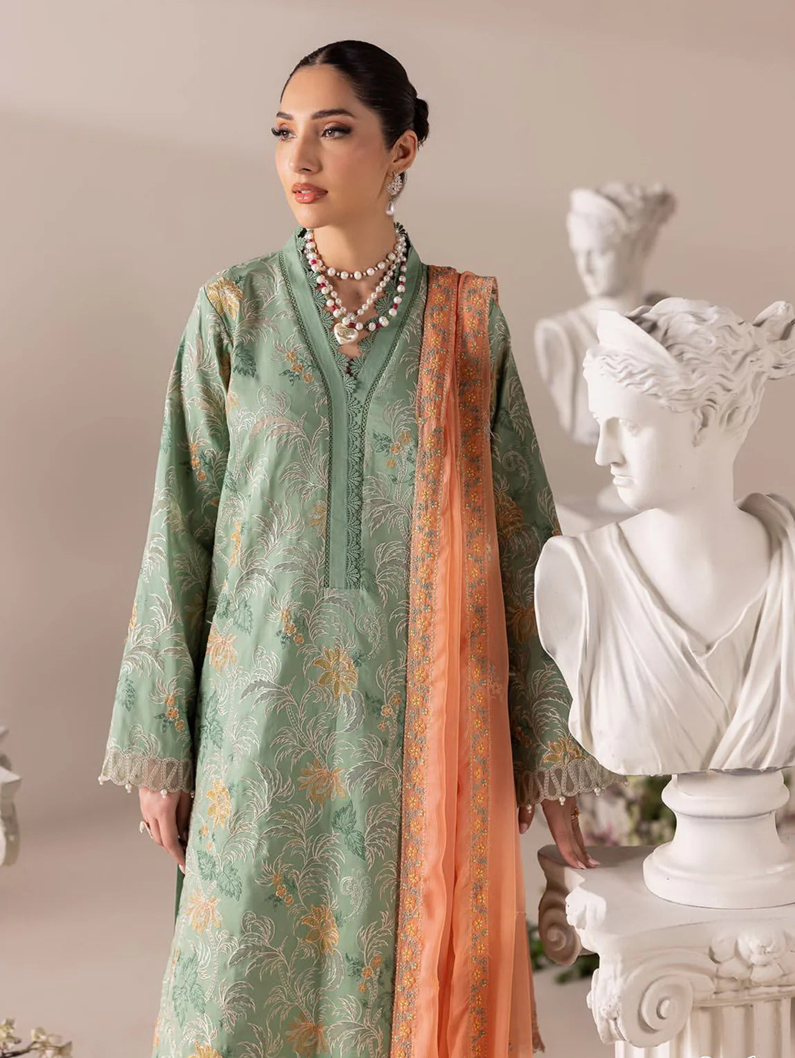 RajBari Premium Embroidered Lawn Unstitched 3Pc Suit D-06
