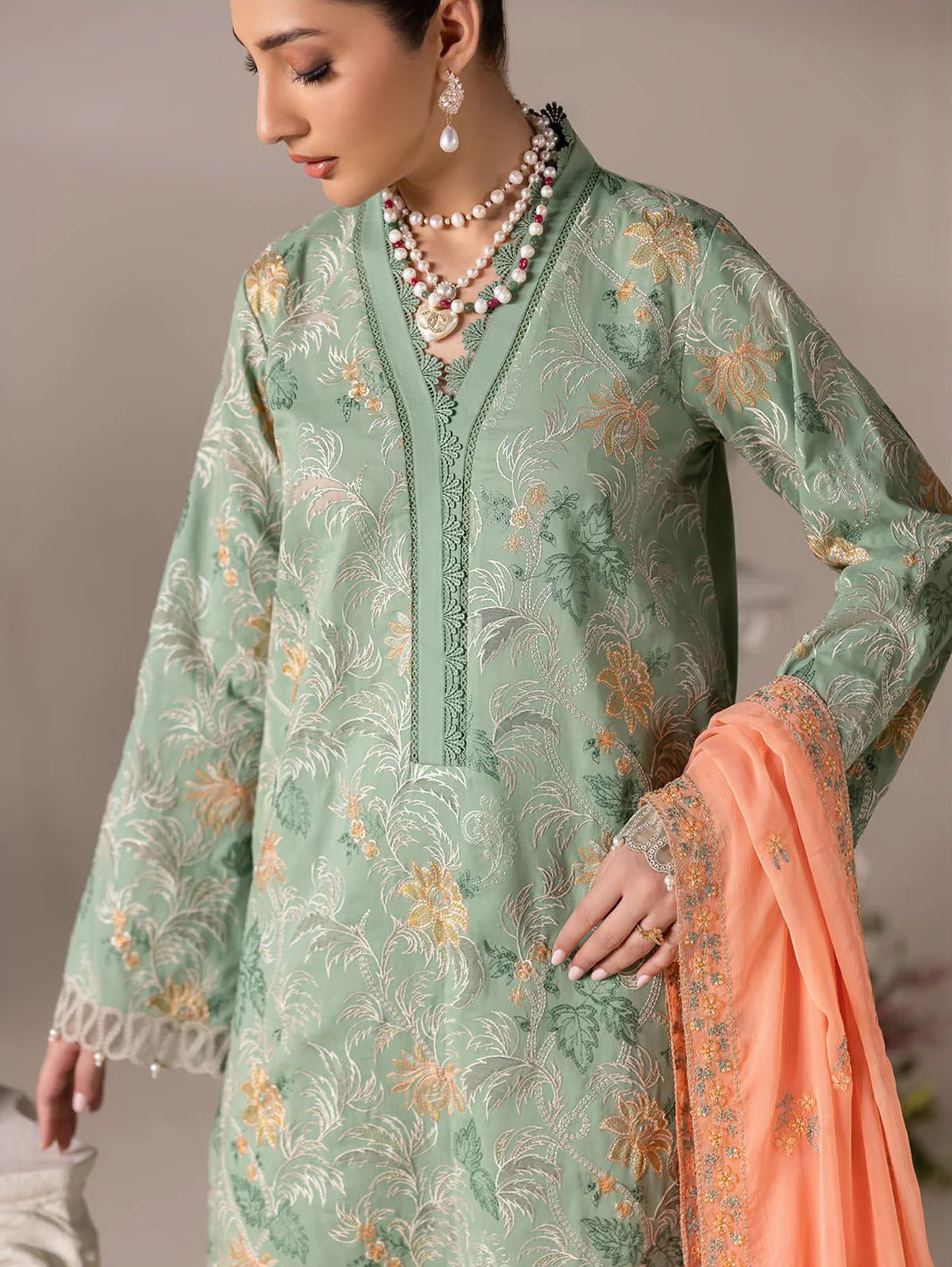 RajBari Premium Embroidered Lawn Unstitched 3Pc Suit D-06