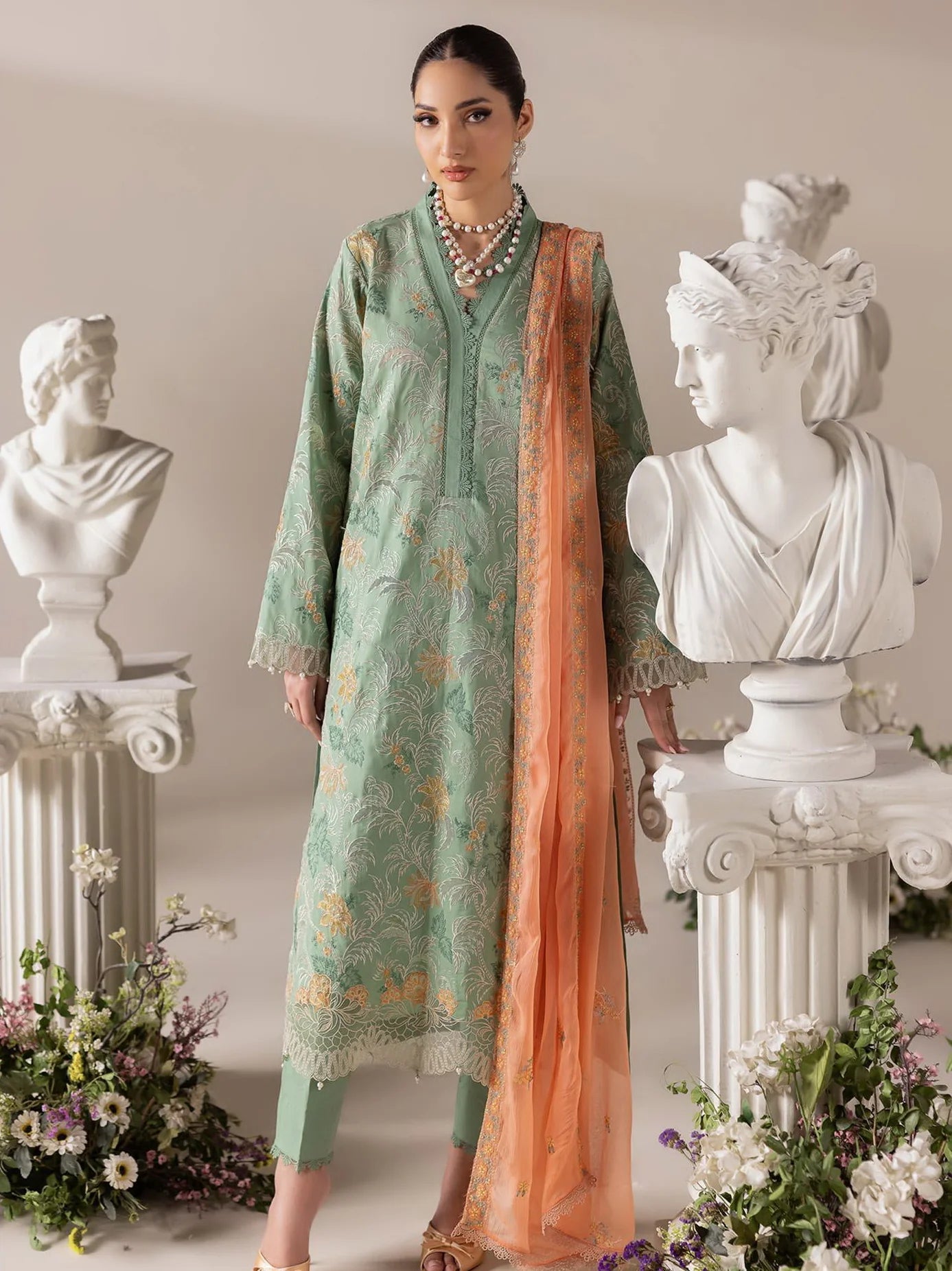 RajBari Premium Embroidered Lawn Unstitched 3Pc Suit D-06