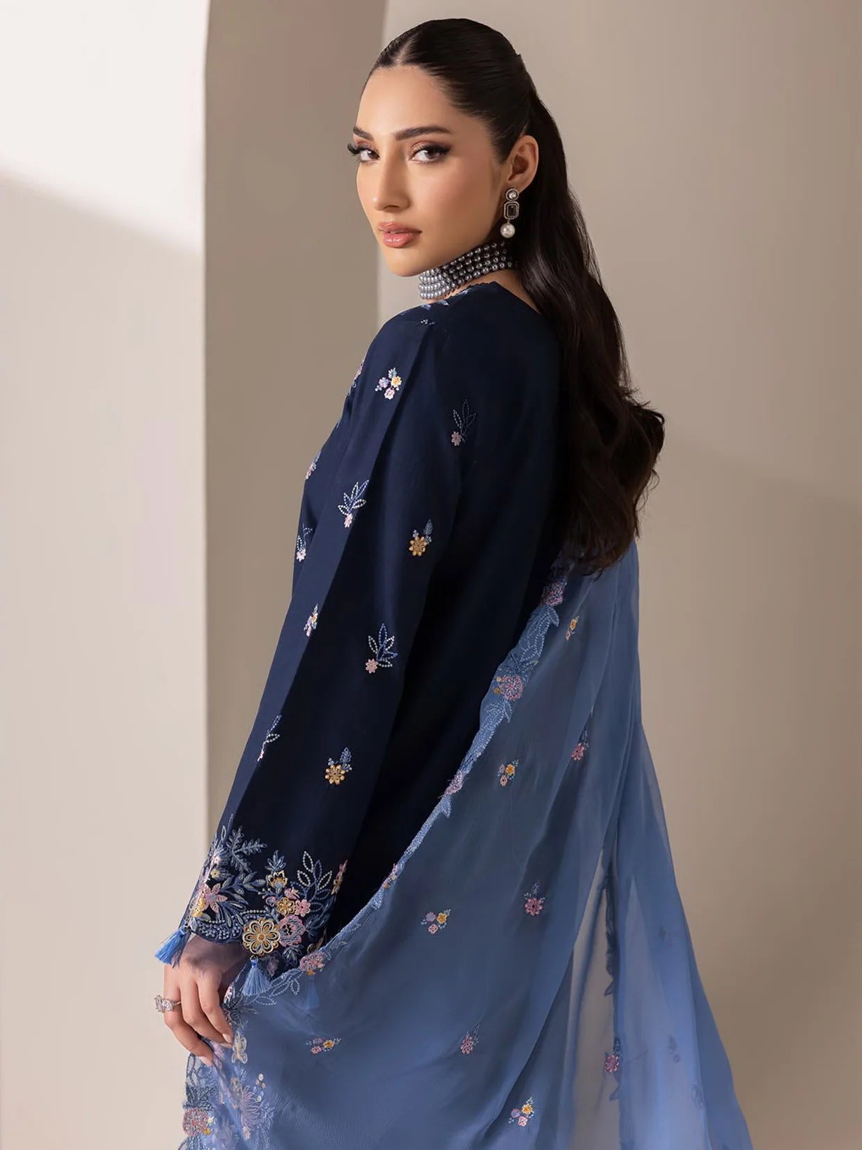 RajBari Premium Embroidered Lawn Unstitched 3Pc Suit D-07