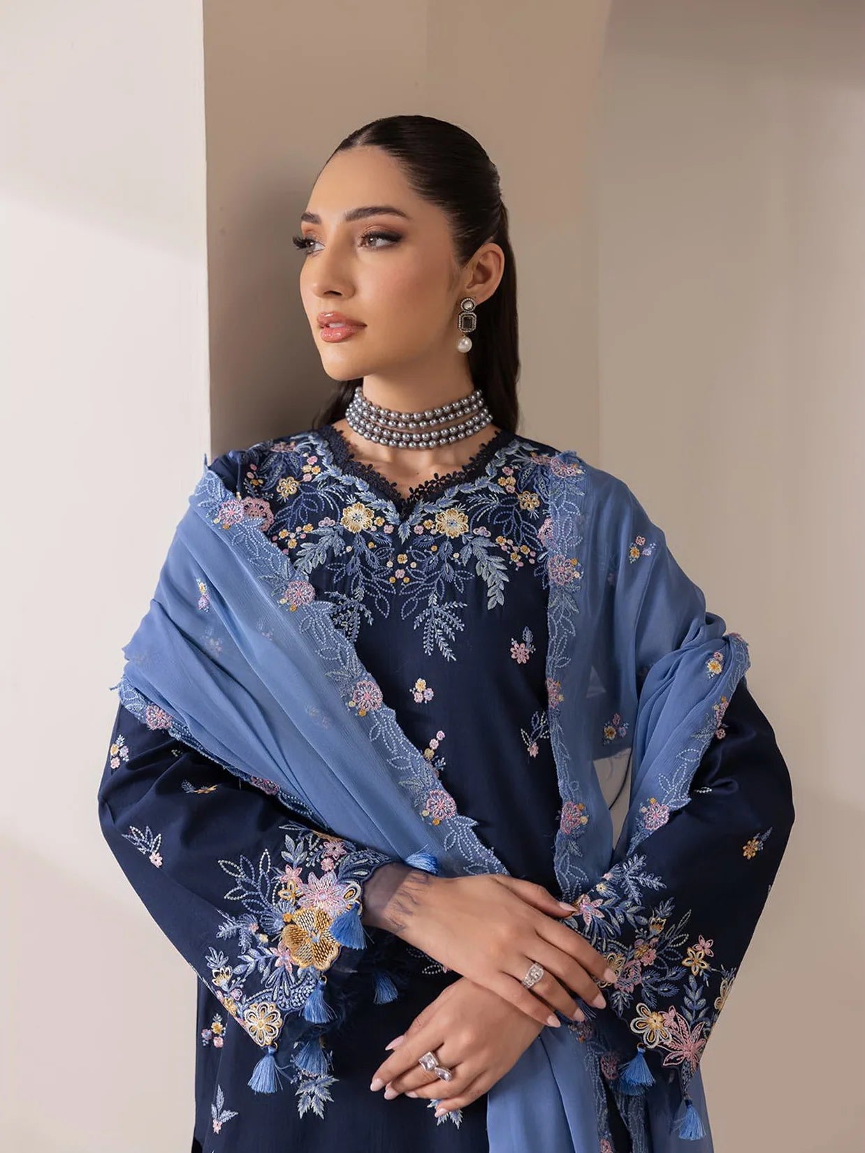 RajBari Premium Embroidered Lawn Unstitched 3Pc Suit D-07