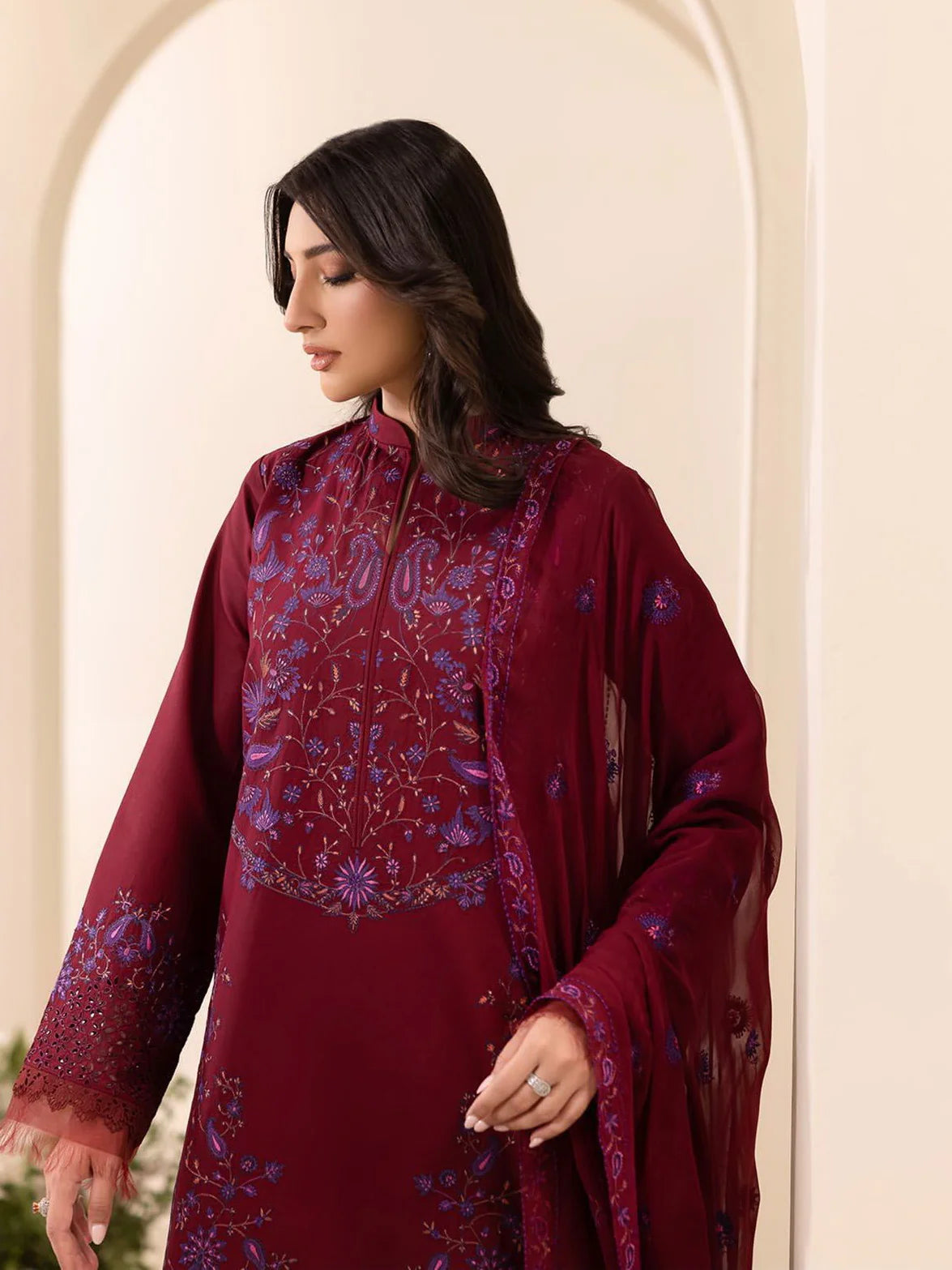 RajBari Premium Embroidered Lawn Unstitched 3Pc Suit D-08