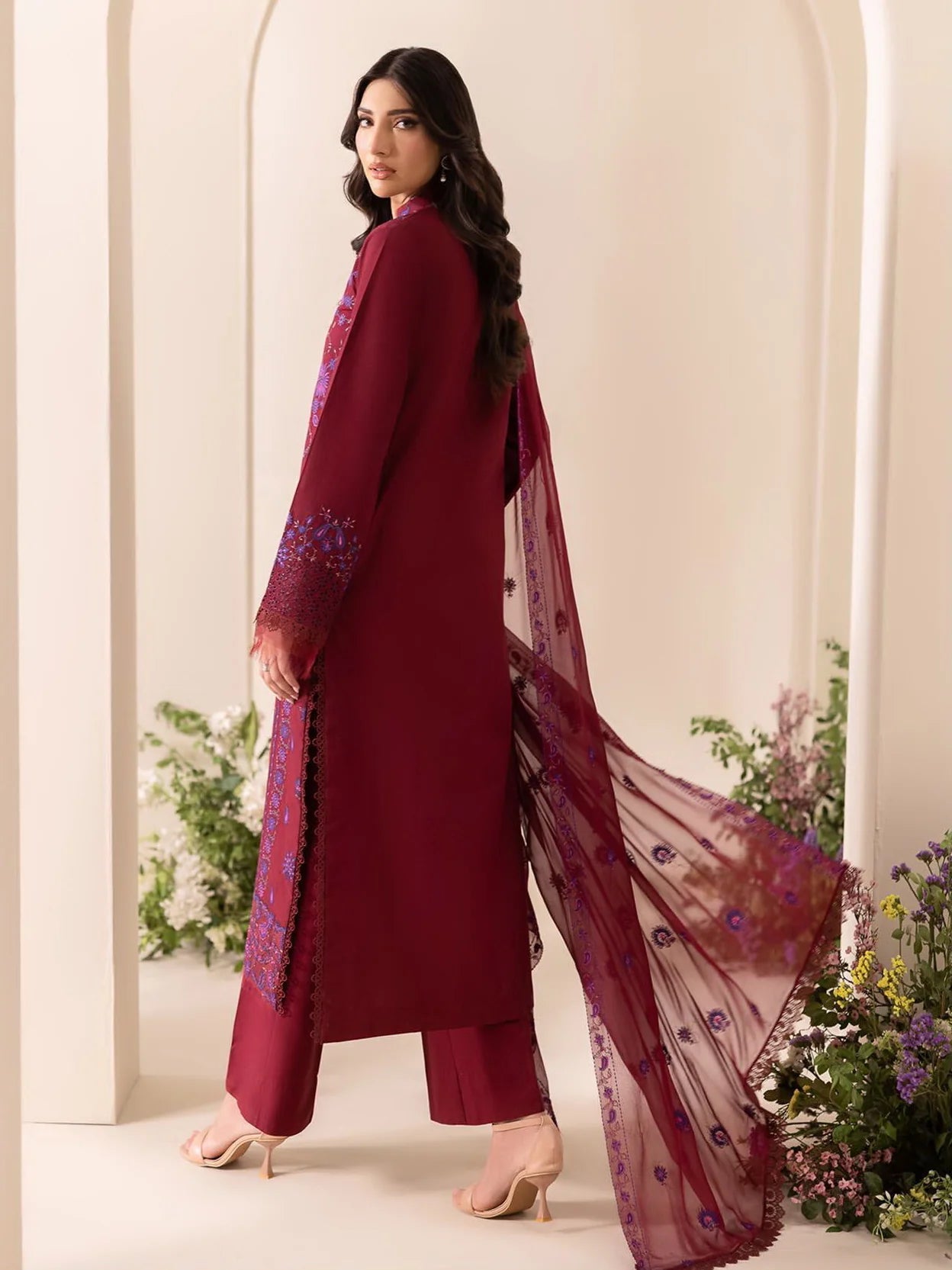 RajBari Premium Embroidered Lawn Unstitched 3Pc Suit D-08