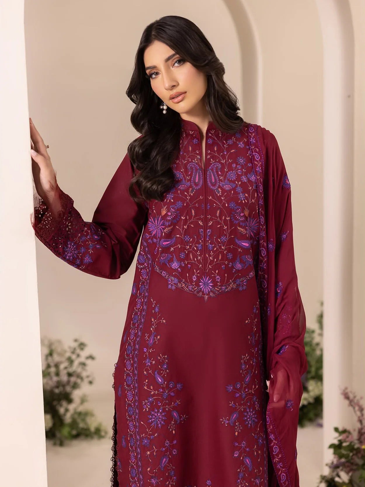 RajBari Premium Embroidered Lawn Unstitched 3Pc Suit D-08