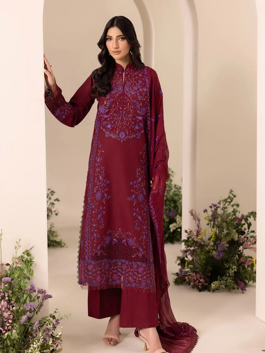 RajBari Premium Embroidered Lawn Unstitched 3Pc Suit D-08