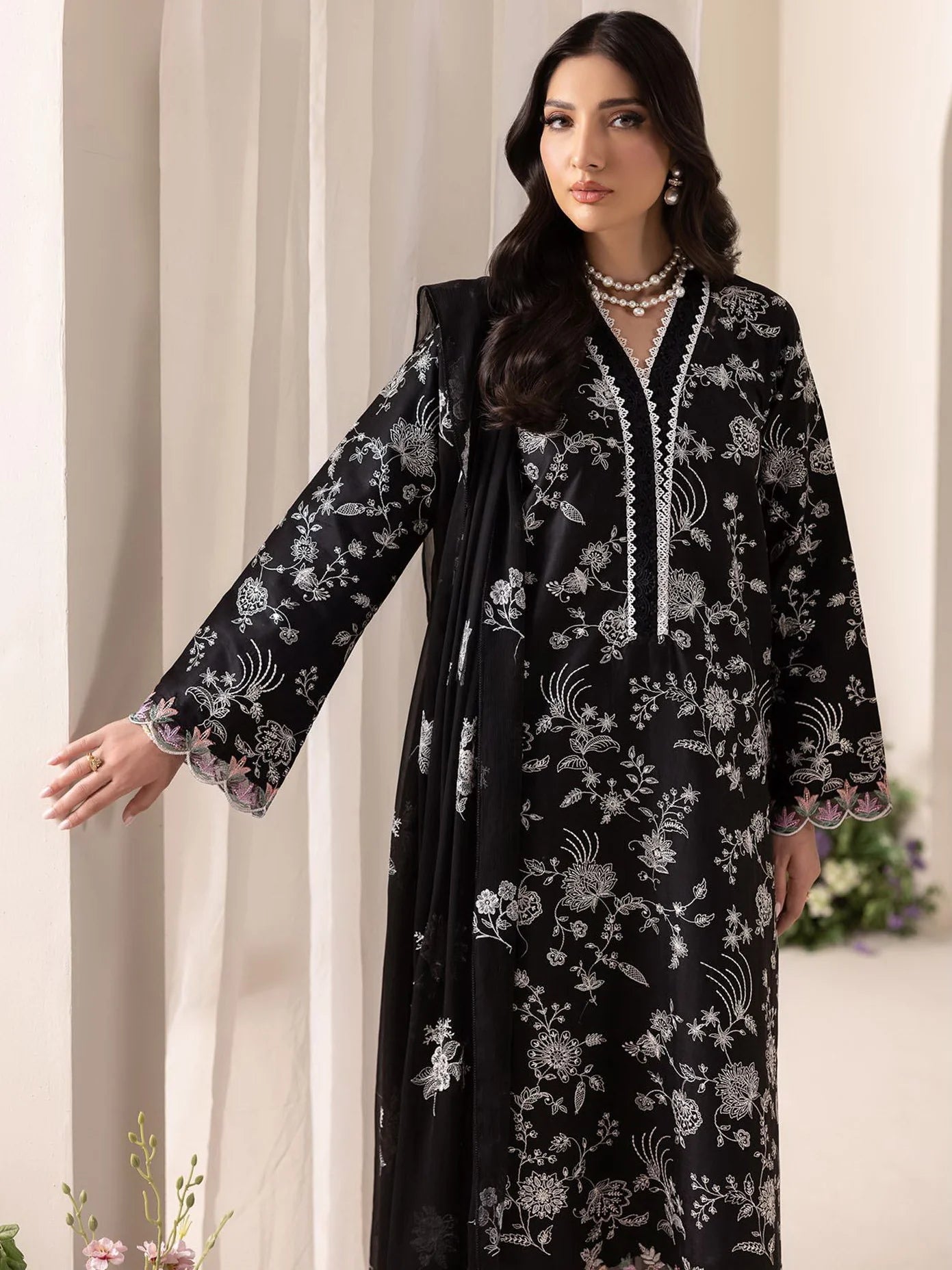 RajBari Premium Embroidered Lawn Unstitched 3Pc Suit D-10