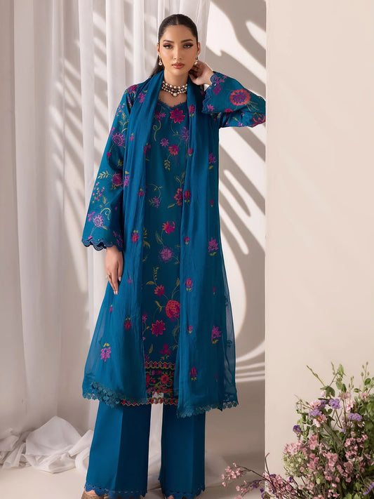 RajBari Premium Embroidered Lawn Unstitched 3Pc Suit D-11