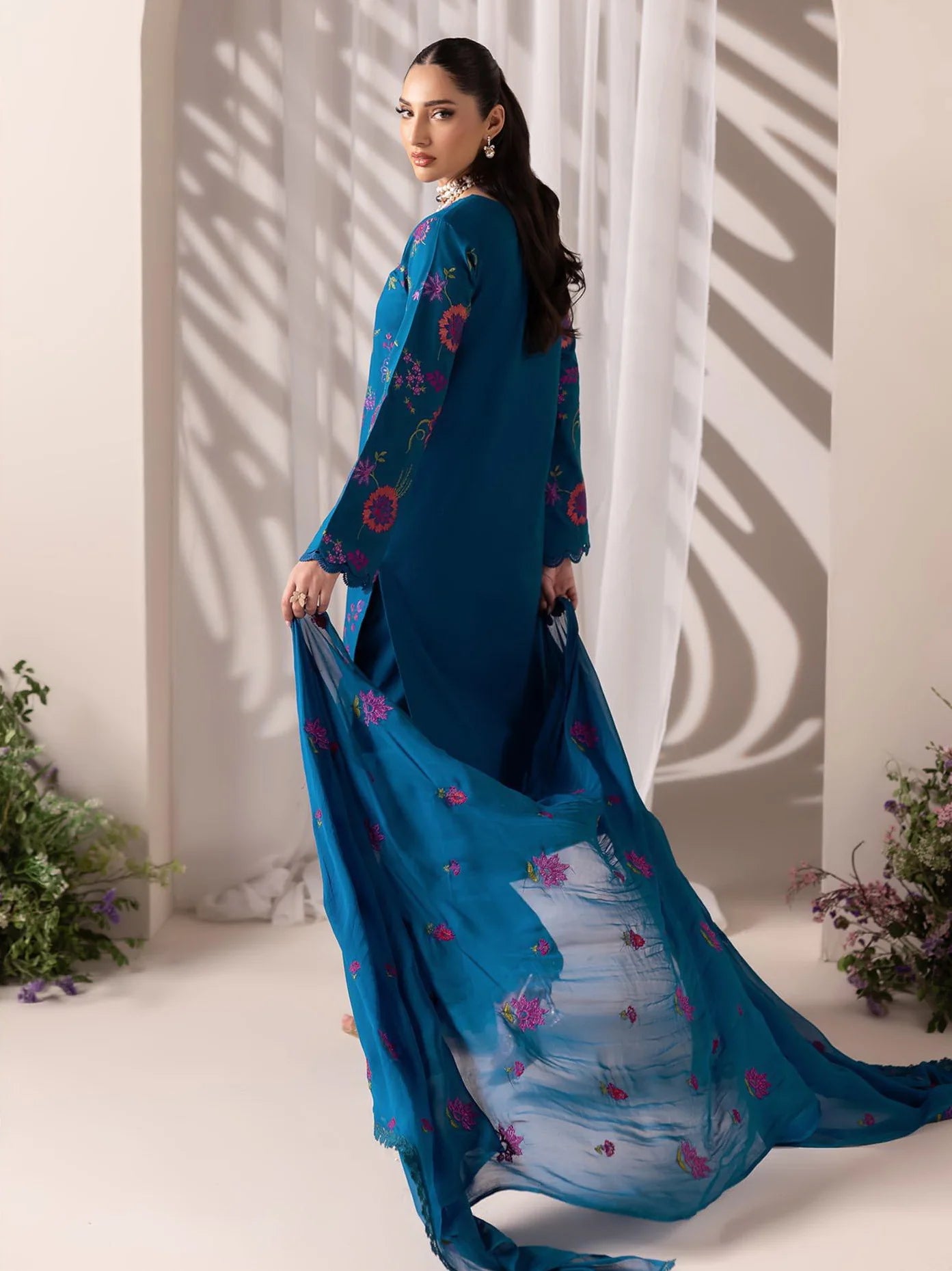 RajBari Premium Embroidered Lawn Unstitched 3Pc Suit D-11
