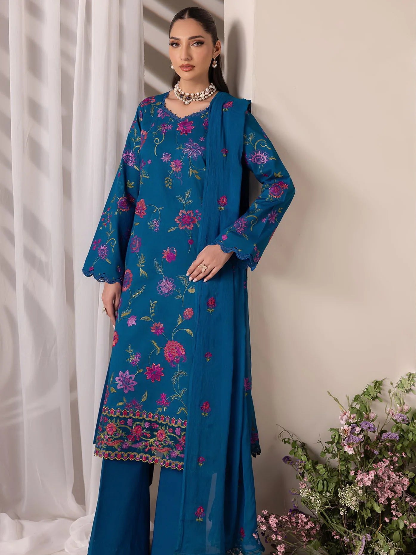 RajBari Premium Embroidered Lawn Unstitched 3Pc Suit D-11