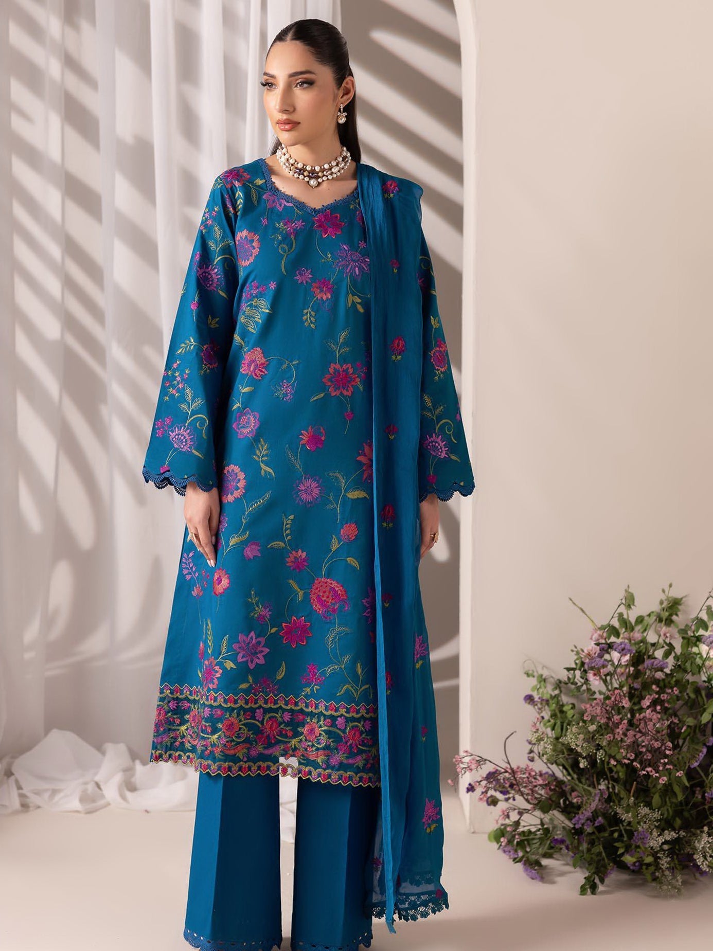 RajBari Premium Embroidered Lawn Unstitched 3Pc Suit D-11