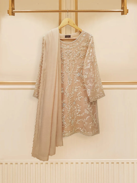 3 PIECE - PURE COTTON NET EMBROIDERED SUIT S108866