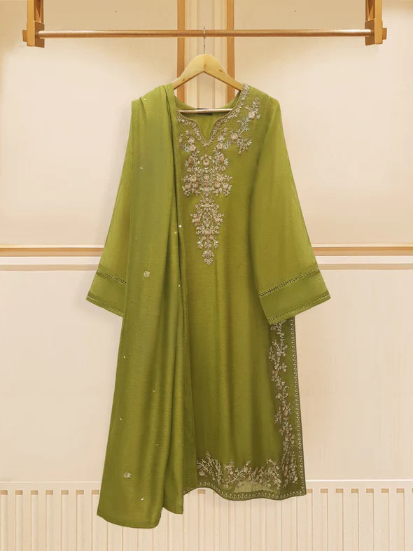 3 PIECE - PURE COTTON NET EMBROIDERED SUIT S108873