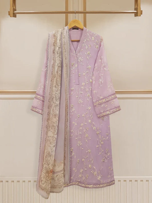 3 PIECE - PURE COTTON NET EMBROIDERED SUIT S108364