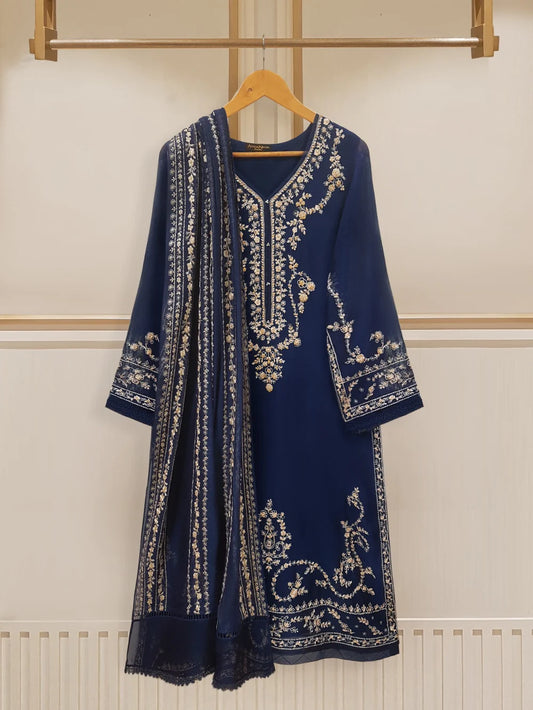 3 PIECE - PURE COTTON NET EMBROIDERED SUIT S108215