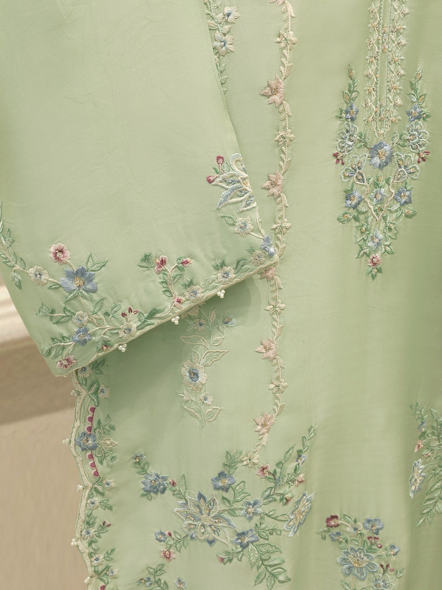 3 Piece- Pure Sheesha Silk Embroidered Suit S113030