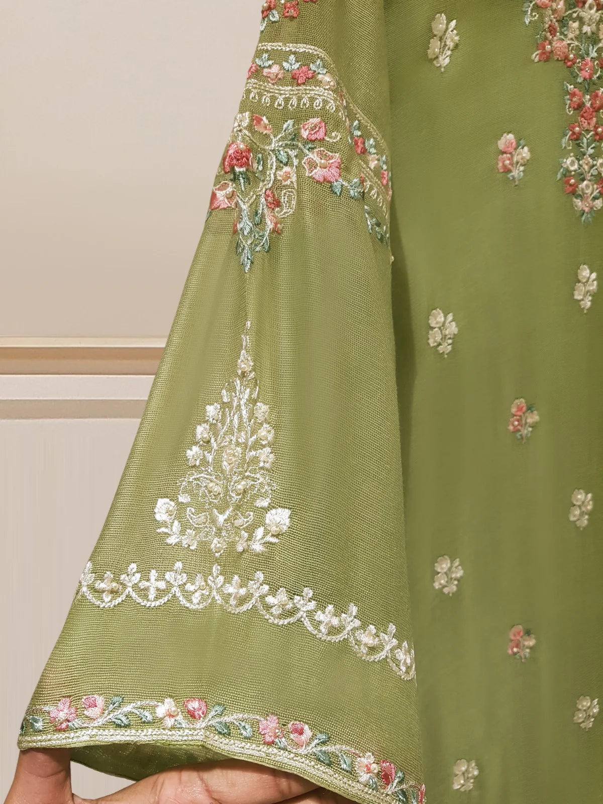 TWO PIECE PURE COTTON NET EMBROIDERED SHIRT WITH ORGANZA DUPATTA S107518