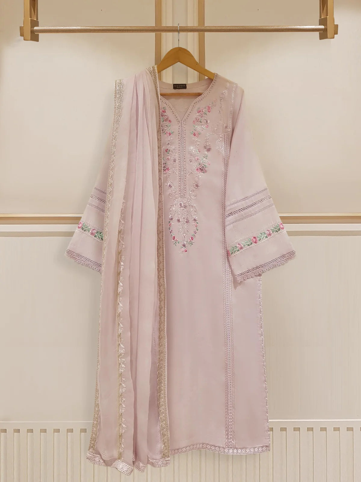 TWO PIECE FINE JACQUARD LAWN EMBROIDERED SHIRT WITH CHIFFON DUPATTA S107523