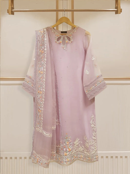 2 PIECE PURE ORGANZA SHIRT & DUPATTA HEAVILY EMBROIDERED S107511