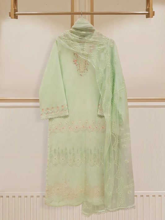 TWO PIECE FINE JACQUARD LAWN EMBROIDERED SHIRT WITH CHIFFON DUPATTA S107625