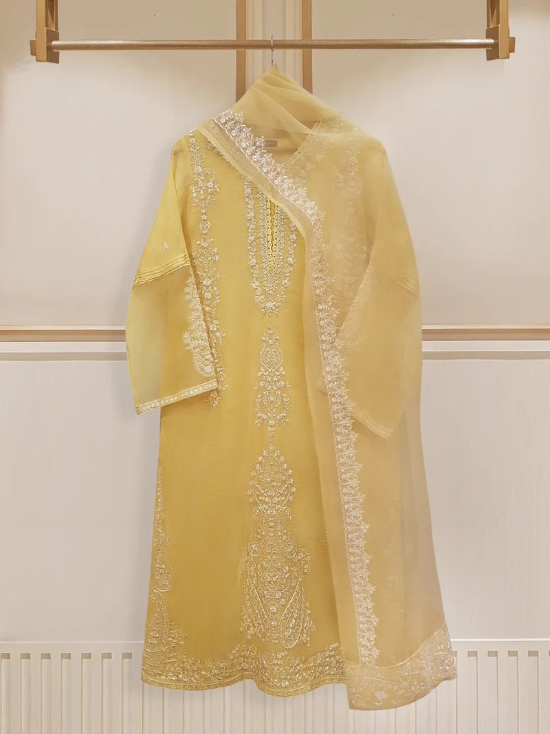 PURE HANLOOM COTTON NET SHIRT WITH PURE ORGANZA DUPATTA AND SILK LACES S107630