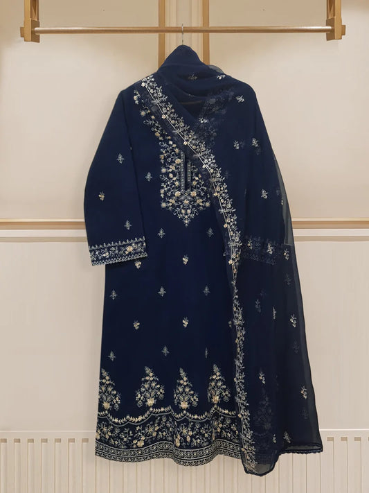 TWO PIECE FINE JACQUARD LAWN EMBROIDERED SHIRT WITH CHIFFON DUPATTA S107690