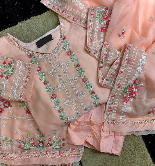 2pcs Fancy Chiffon Baby Pink Suit F0014