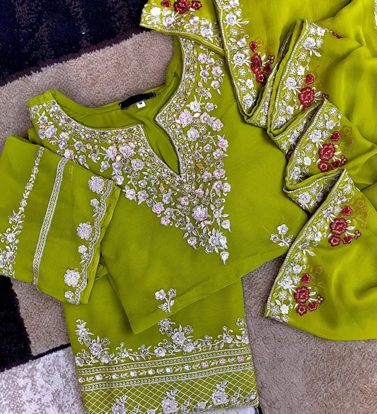 2pcs Fancy Chiffon Light Green Suit F0028