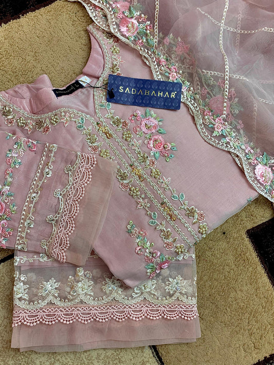 2PCS SHIRT & DUPATTA LIGHT PINK ORGANZA SUIT SB-0017 - SADA BAHAR