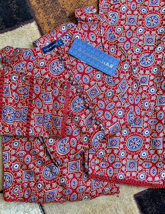 2PCS SHIRT & PANT RED & BLUE LAWN SUIT SB-011 - SADA BAHAR