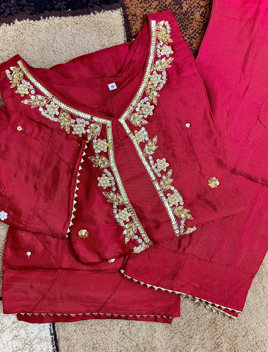 2PC RAW SILK FANCY SUIT AB-0016