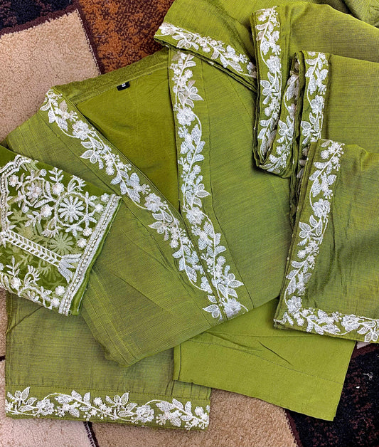 3pc Green Khaddi Net D07