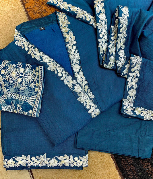 3pc Blue Khaddi Net D07