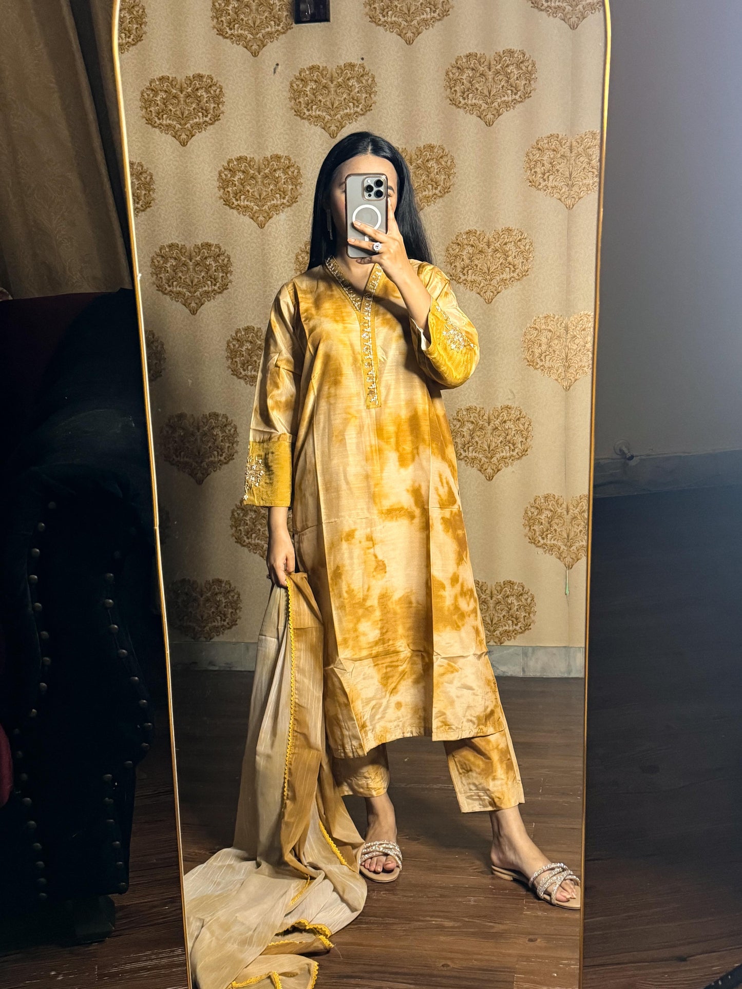 3pc Yellow Silk Tye & Dye Suit