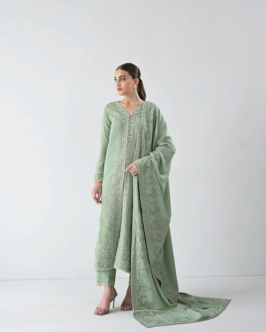 GLACIAL PASTEL GREEN LUXURY EMBROIDERED KARANDI SET