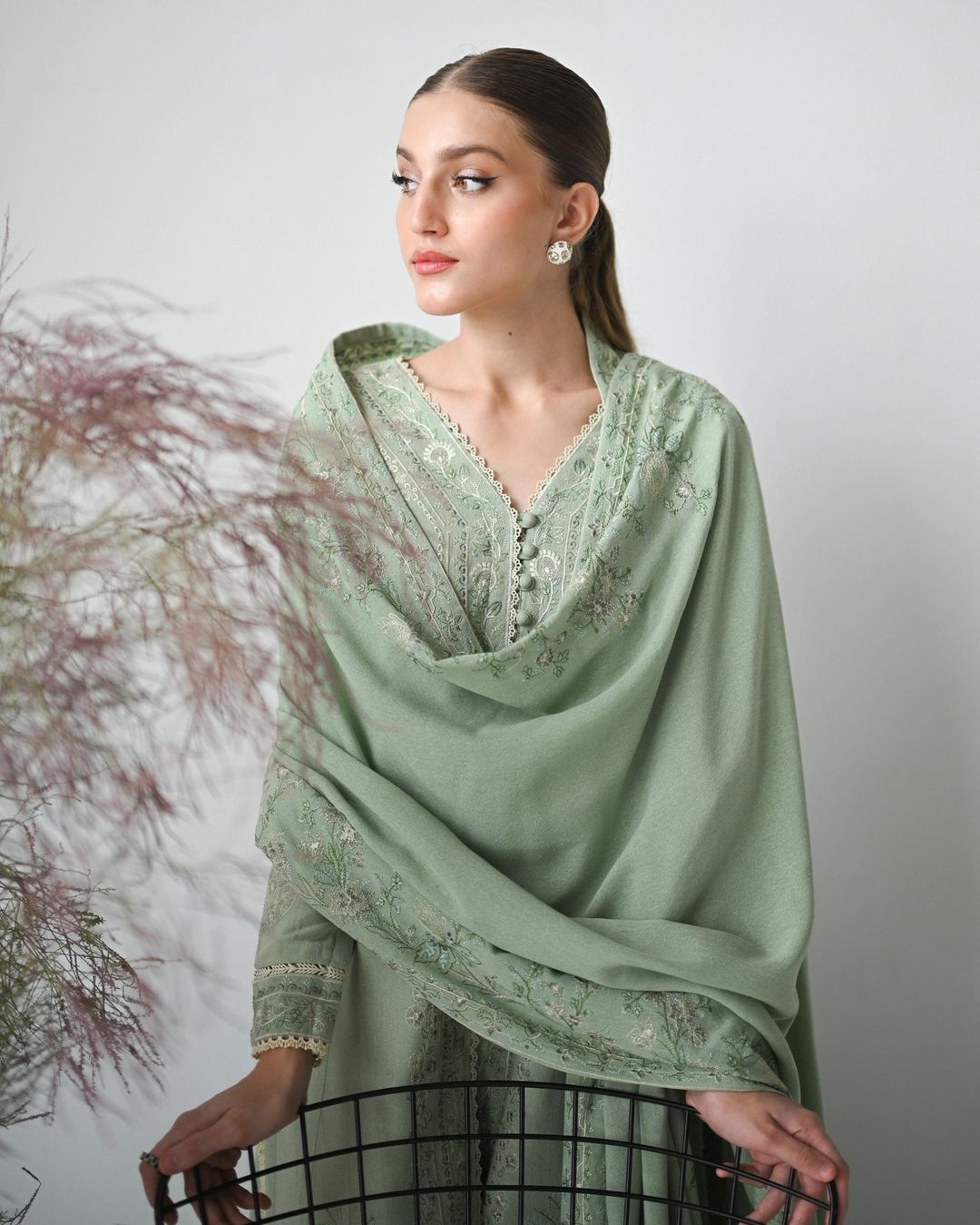 GLACIAL PASTEL GREEN LUXURY EMBROIDERED KARANDI SET