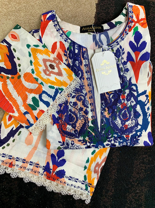 Digital Printed Embroidered Cambric Shirt S110337