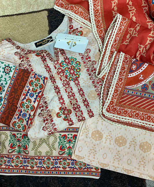 Aghanoor Clearance Sale Silk Net Lawn Shirt / Pant & Dupatta S111509