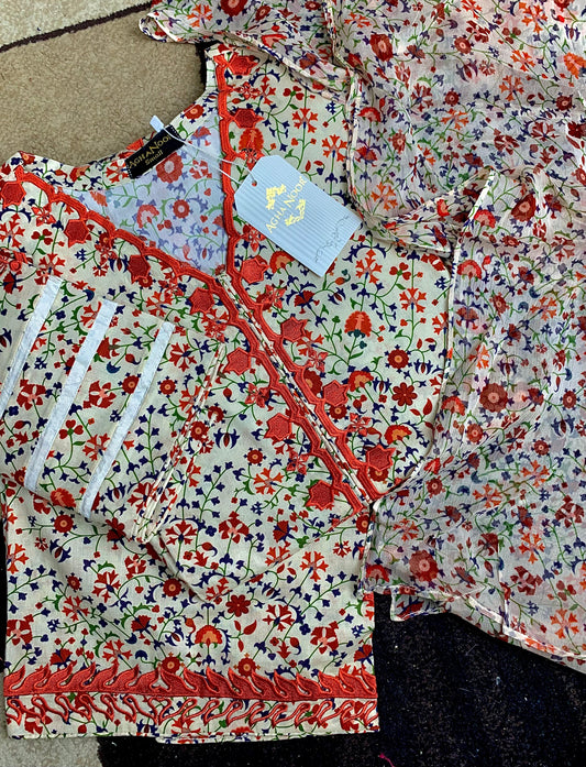 Aghanoor Clearance Sale Lawn Shirt & Chiffon Dupatta