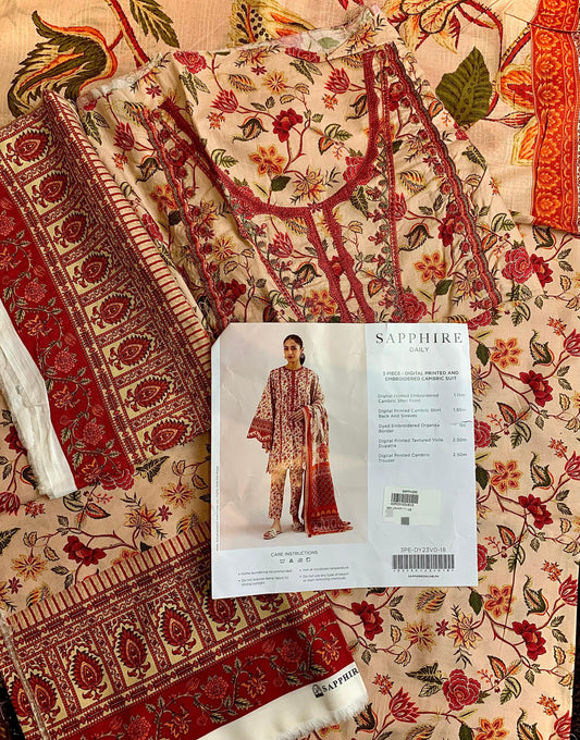 Unstitched 3pcs Digital Printed Suit