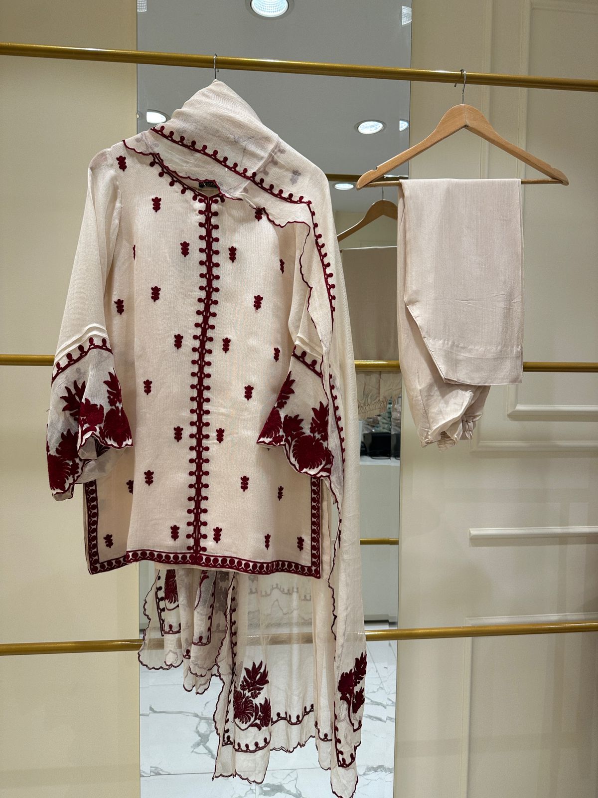 3 Piece - Pure Embroidered Cotton Net Suit S111971
