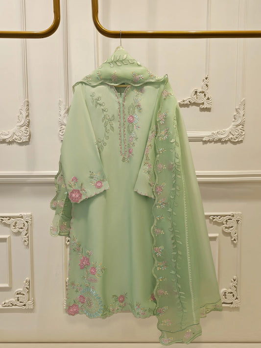 3 Piece- Pure Khadi Silk Embroidered Suit S112245