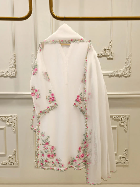 3 Piece - Pure Bamber Chiffon Embroidered Suit S112310