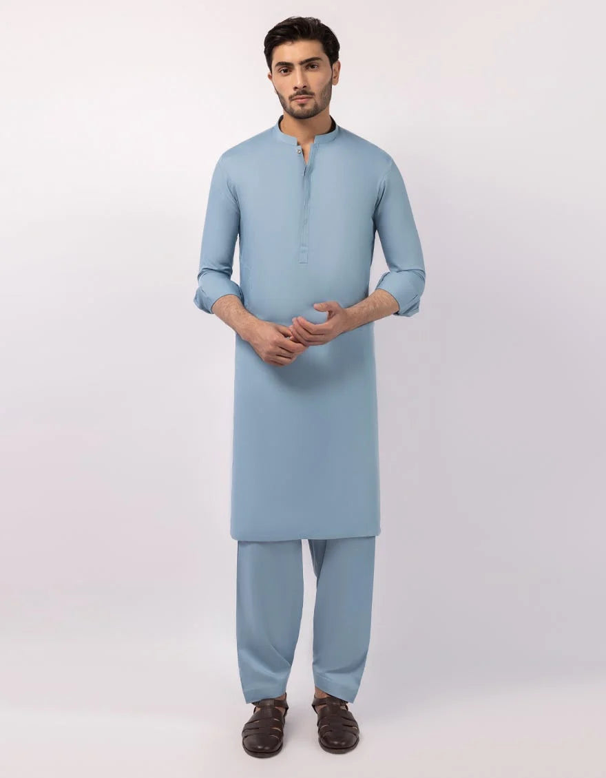 sky blue casual kameez shalwar - J.