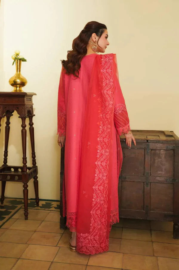 3 PIECE EMBROIDERED MAYFAIR PINK STITCHED LAWN SUIT