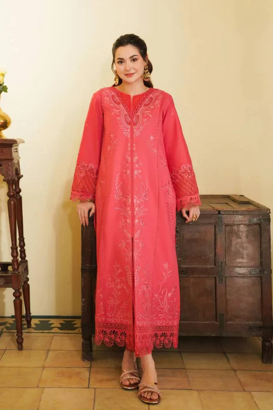 3 PIECE EMBROIDERED MAYFAIR PINK STITCHED LAWN SUIT