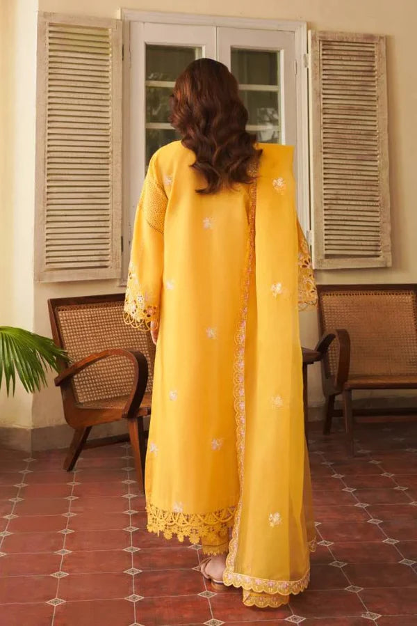 3 PIECE EMBROIDERED MIMOSA MUSTARD STITCHED LAWN SUIT