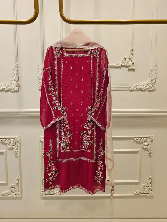 3 Piece- Pure Cotton Net Embroidered Suit S111589